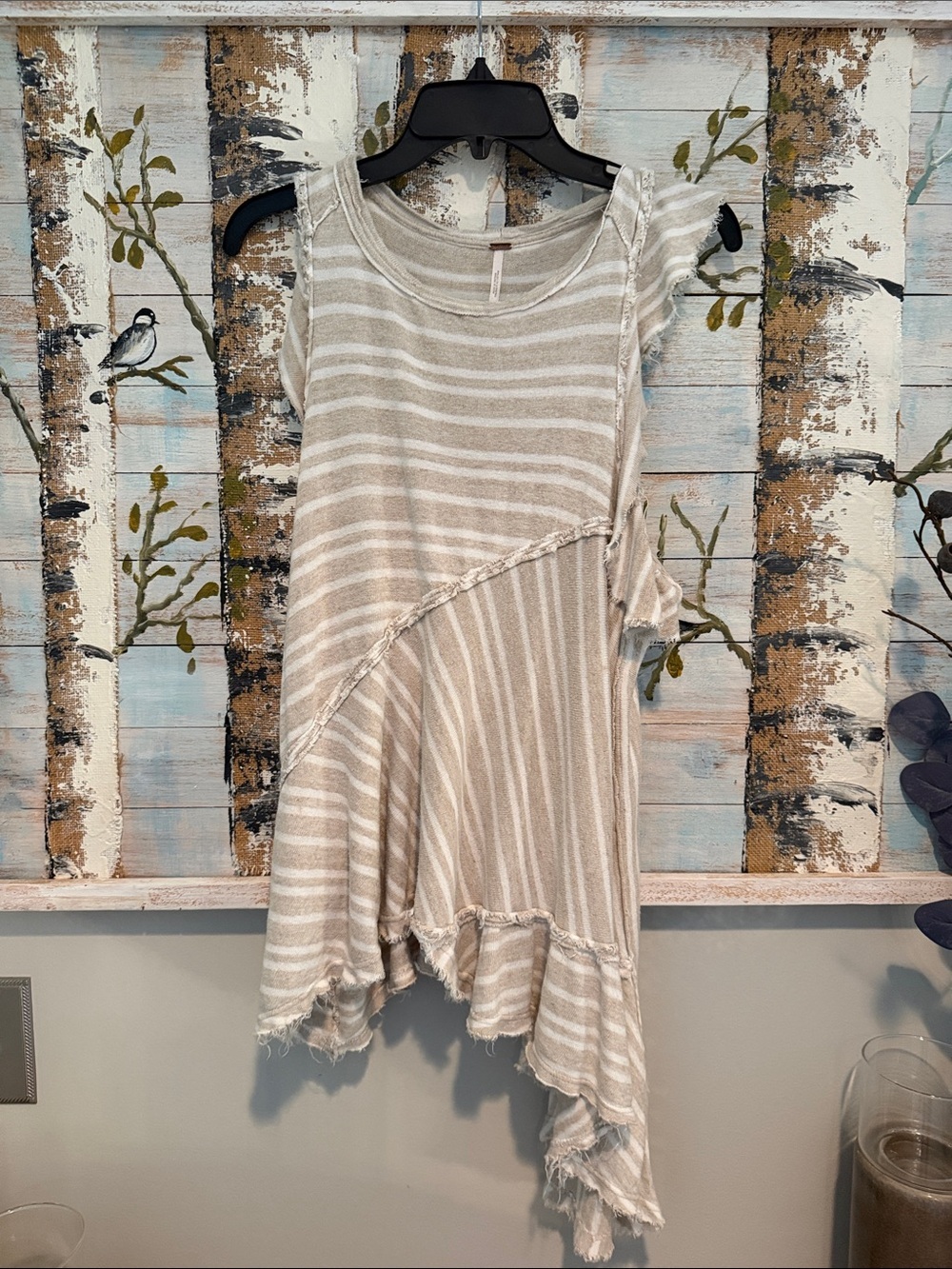 Free People Striped Asymmetrical Sleeveless Dress/Tunic in Beige and White